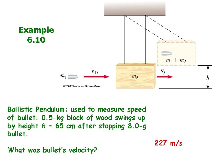Example 6. 10 Ballistic Pendulum: used to measure speed of bullet. 0. 5 -kg