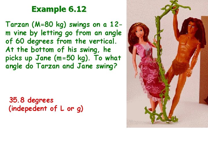 Example 6. 12 Tarzan (M=80 kg) swings on a 12 m vine by letting