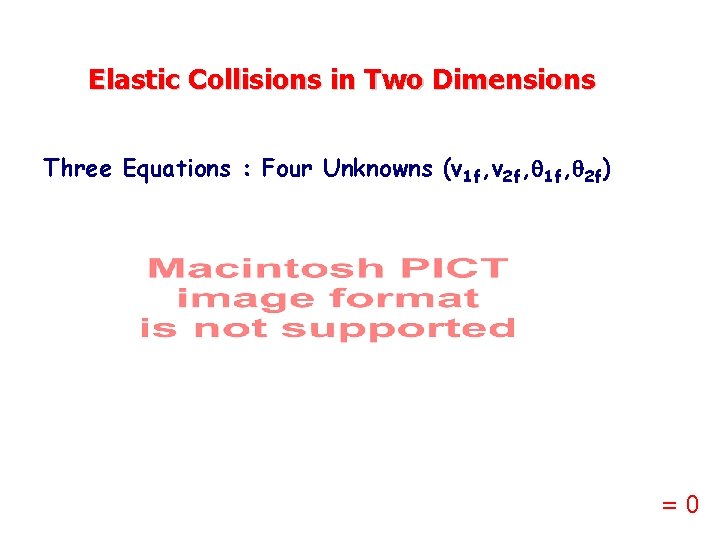 Elastic Collisions in Two Dimensions Three Equations : Four Unknowns (v 1 f, v