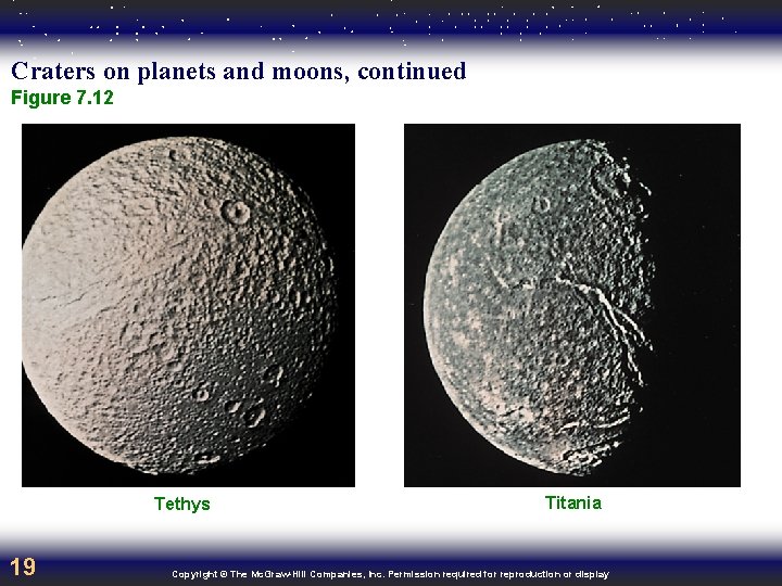 Craters on planets and moons, continued Figure 7. 12 Tethys 19 Titania Copyright ©