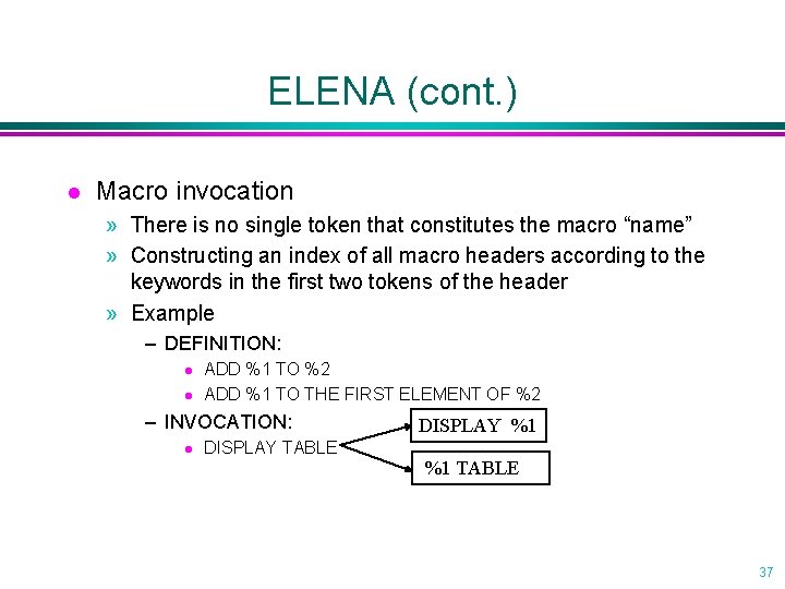 ELENA (cont. ) l Macro invocation » There is no single token that constitutes