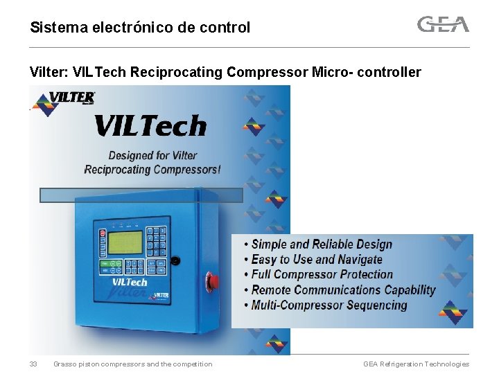 Sistema electrónico de control Vilter: VILTech Reciprocating Compressor Micro- controller 33 Grasso piston compressors
