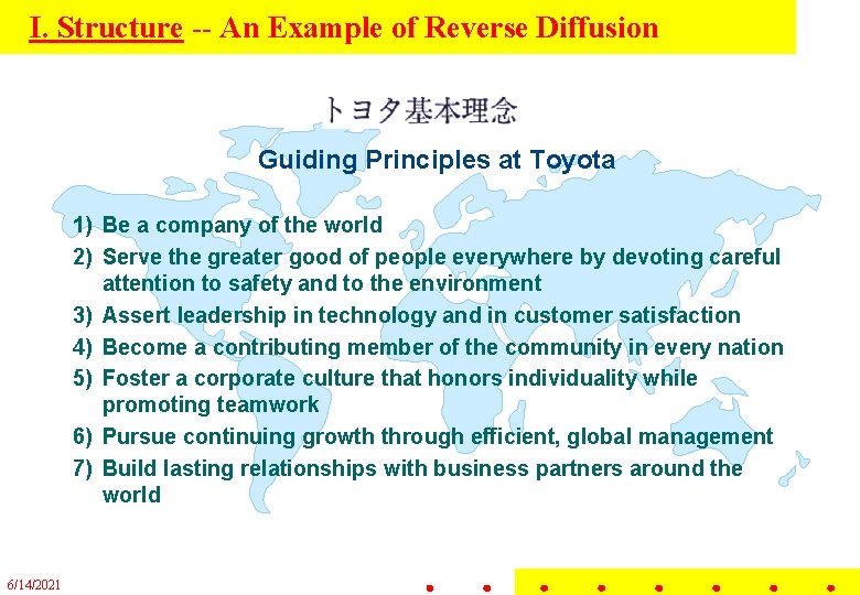 I. Structure -- An Example of Reverse Diffusion Guiding Principles at Toyota 1) Be I. Structure -- An Example of Reverse Diffusion Guiding Principles at Toyota 1) Be