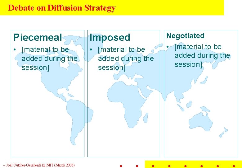 Debate on Diffusion Strategy Piecemeal Imposed • [material to be added during the session]