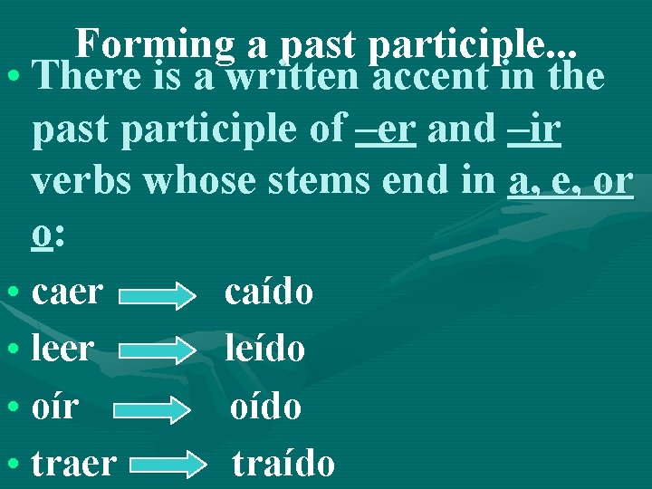 Forming a past participle. . . • There is a written accent in the