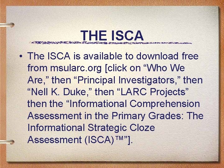 THE ISCA • The ISCA is available to download free from msularc. org [click