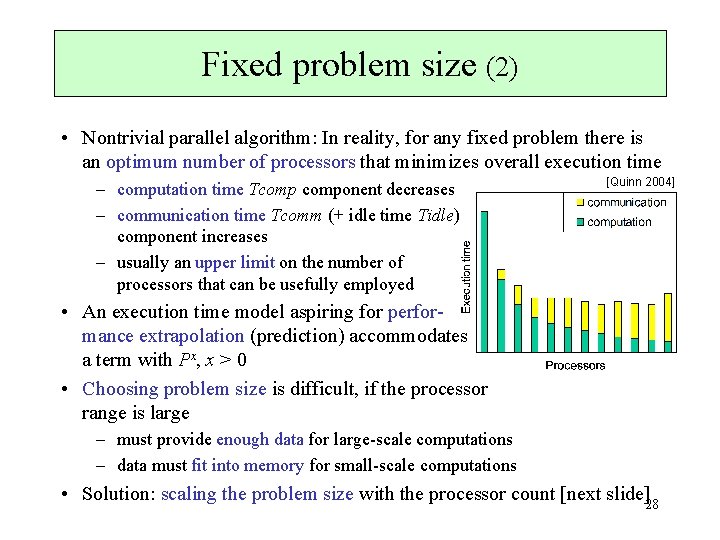 Fixed problem size (2) • Nontrivial parallel algorithm: In reality, for any fixed problem