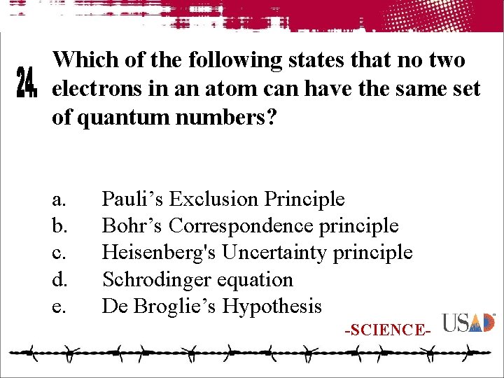 Which of the following states that no two electrons in an atom can have