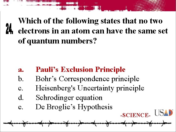 Which of the following states that no two electrons in an atom can have