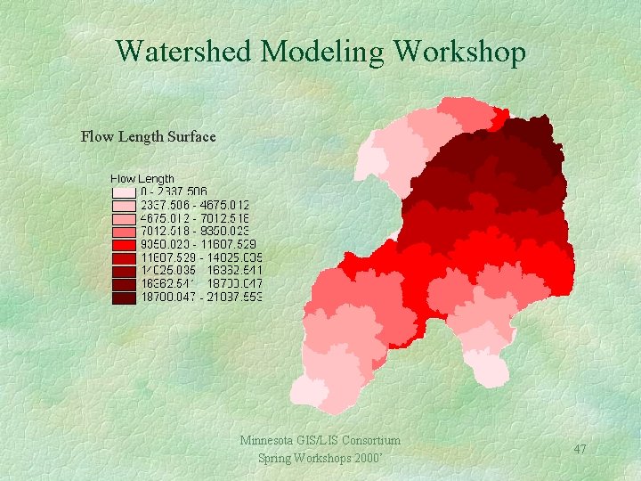 Watershed Modeling Workshop Flow Length Surface Minnesota GIS/LIS Consortium Spring Workshops 2000’ 47 