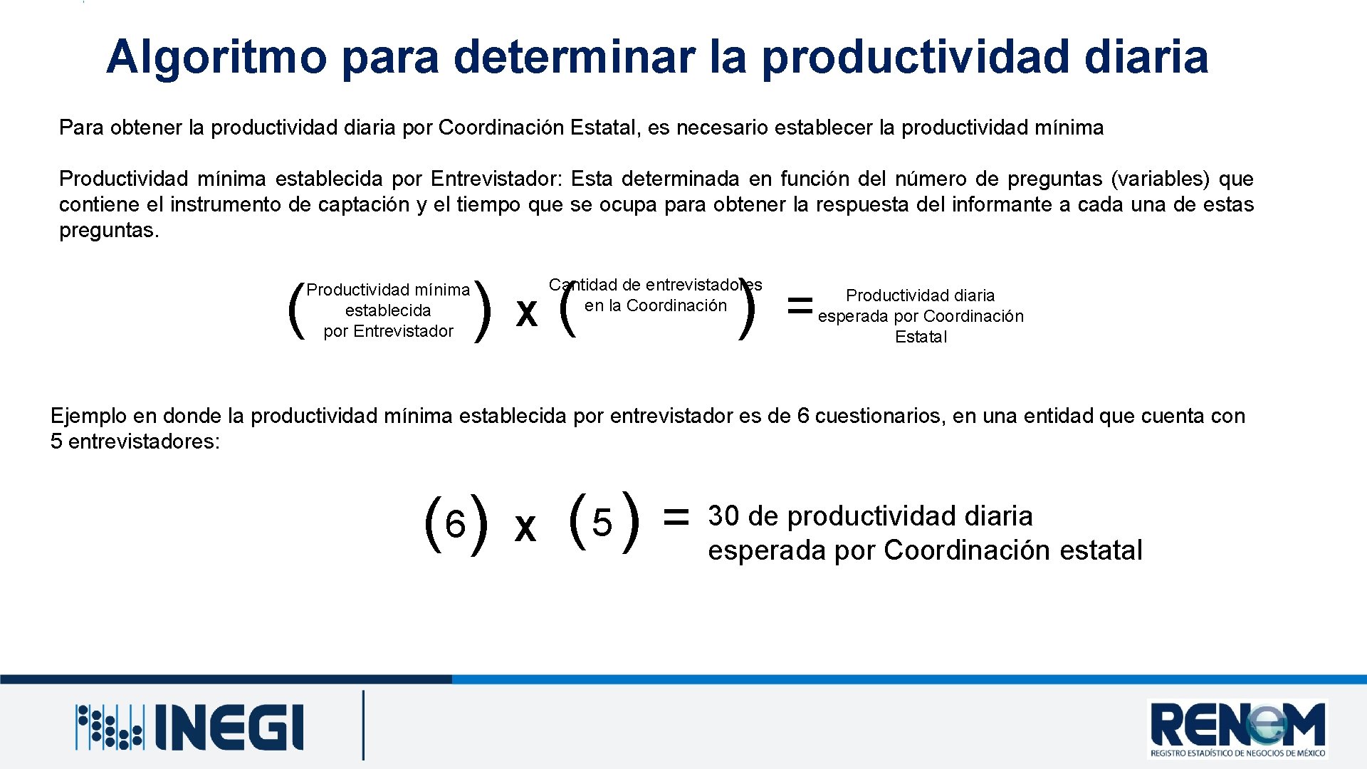 Algoritmo para determinar la productividad diaria Para obtener la productividad diaria por Coordinación Estatal,