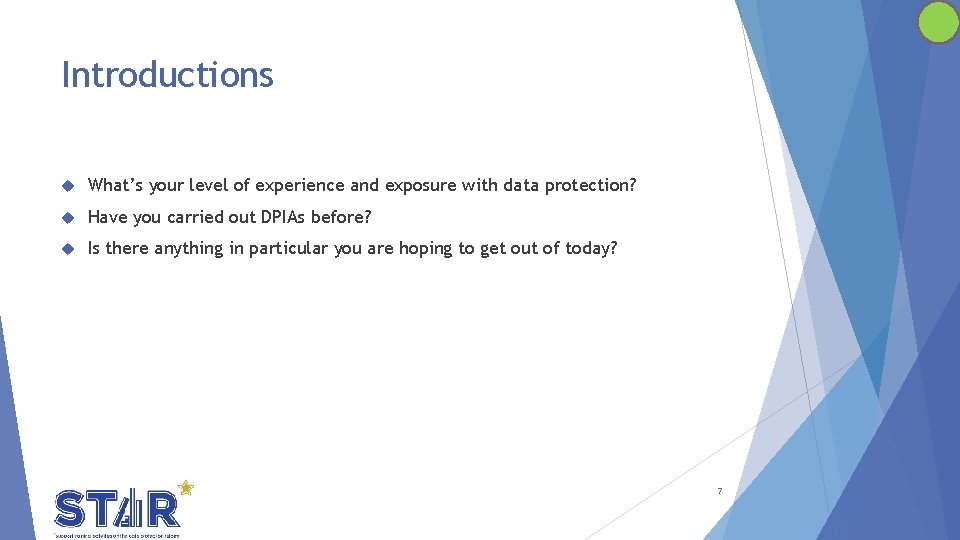 Introductions What’s your level of experience and exposure with data protection? Have you carried