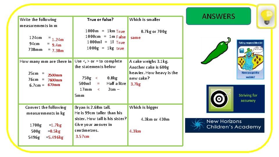 Write the following measurements in m 124 cm = 1. 24 m 94 cm