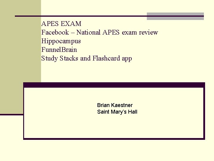 APES EXAM Facebook – National APES exam review Hippocampus Funnel. Brain Study Stacks and