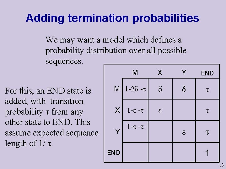 Adding termination probabilities We may want a model which defines a probability distribution over Adding termination probabilities We may want a model which defines a probability distribution over
