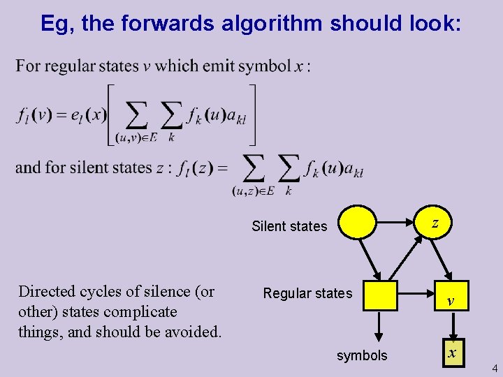 Eg, the forwards algorithm should look: z Silent states Directed cycles of silence (or