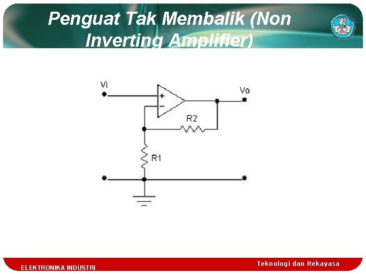 Penguat Tak Membalik (Non Inverting Amplifier) TELEKTRONIKA INDUSTRI Teknologi dan Rekayasa 