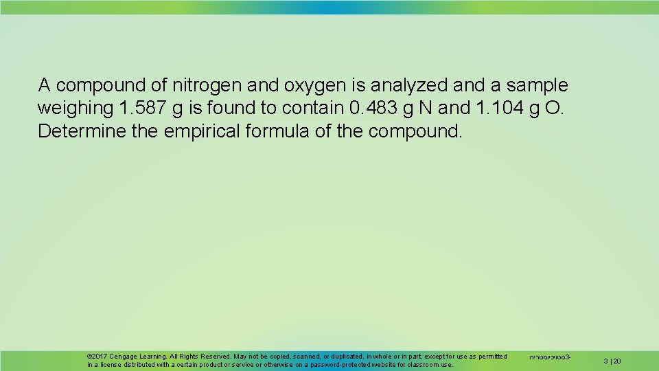 A compound of nitrogen and oxygen is analyzed and a sample weighing 1. 587