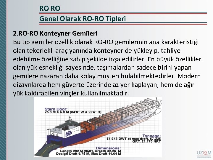 RO RO Genel Olarak RO-RO Tipleri 2. RO-RO Konteyner Gemileri Bu tip gemiler özellik