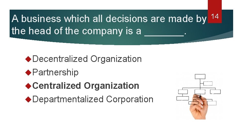 A business which all decisions are made by the head of the company is