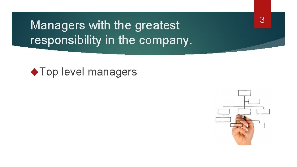 Managers with the greatest responsibility in the company. Top level managers 3 