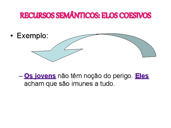 RECURSOS SEM NTICOS: ELOS COESIVOS • Exemplo: – Os jovens não têm noção do