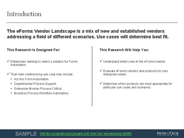 Introduction The e. Forms Vendor Landscape is a mix of new and established vendors