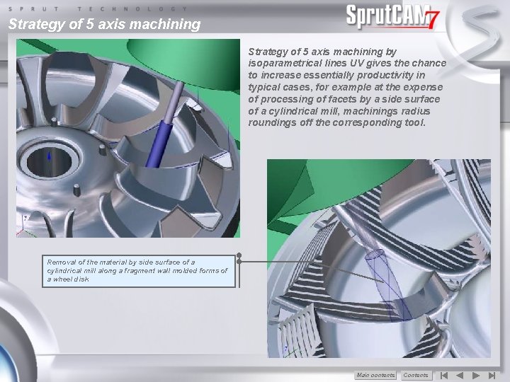 Strategy of 5 axis machining by isoparametrical lines UV gives the chance to increase