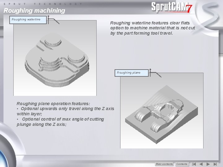 Roughing machining Roughing waterline features clear flats option to machine material that is not