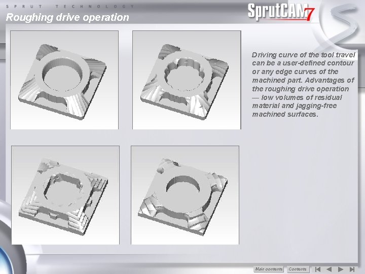 Roughing drive operation Driving curve of the tool travel can be a user-defined contour