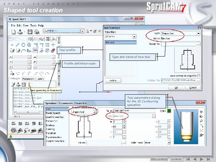 Shaped tool creation Tool profile Type and name of new tool Profile definition code