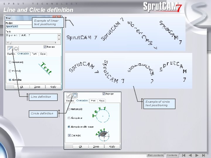 Line and Circle definition Example of linear text positioning Line definition Example of circle