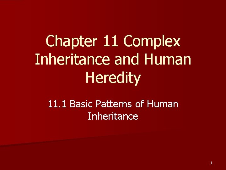 Chapter 11 Complex Inheritance and Human Heredity 11. 1 Basic Patterns of Human Inheritance