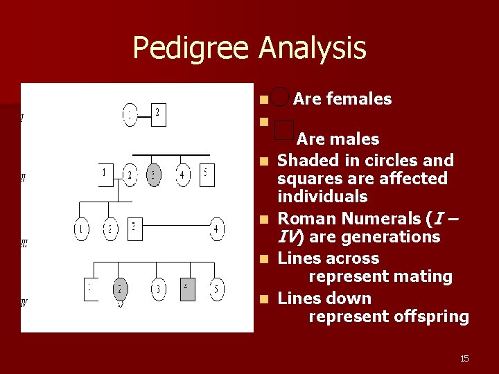 Pedigree Analysis n n n Are females Are males Shaded in circles and squares