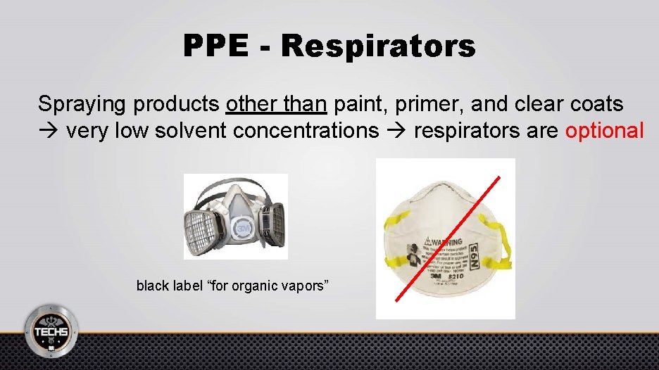 PPE - Respirators Spraying products other than paint, primer, and clear coats very low