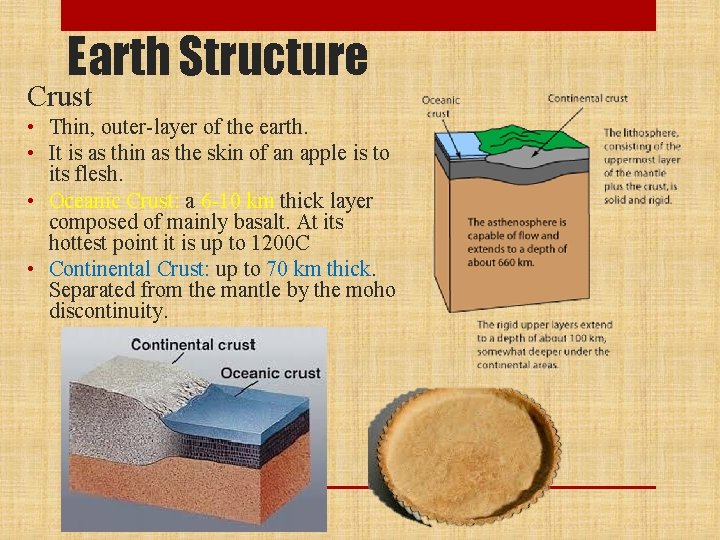 Earth Structure Crust • Thin, outer-layer of the earth. • It is as thin