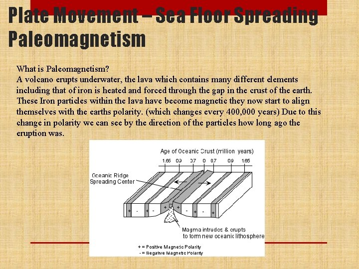 Plate Movement – Sea Floor Spreading Paleomagnetism What is Paleomagnetism? A volcano erupts underwater,