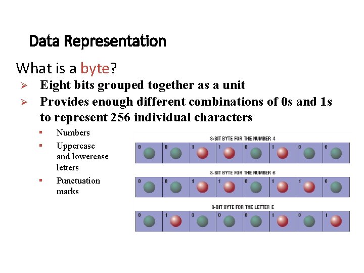Data Representation What is a byte? Ø Ø Eight bits grouped together as a Data Representation What is a byte? Ø Ø Eight bits grouped together as a