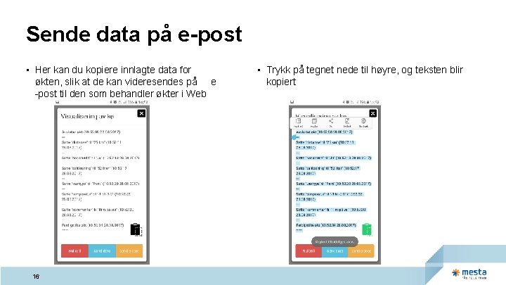 Sende data på e-post • Her kan du kopiere innlagte data for økten, slik Sende data på e-post • Her kan du kopiere innlagte data for økten, slik