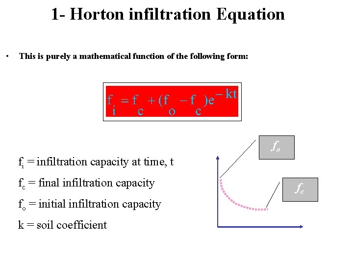 1 - Horton infiltration Equation • This is purely a mathematical function of the