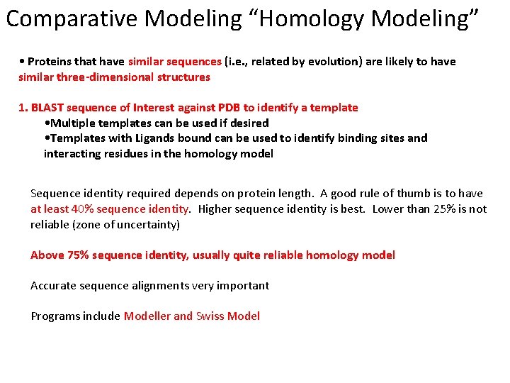 Comparative Modeling “Homology Modeling” • Proteins that have similar sequences (i. e. , related