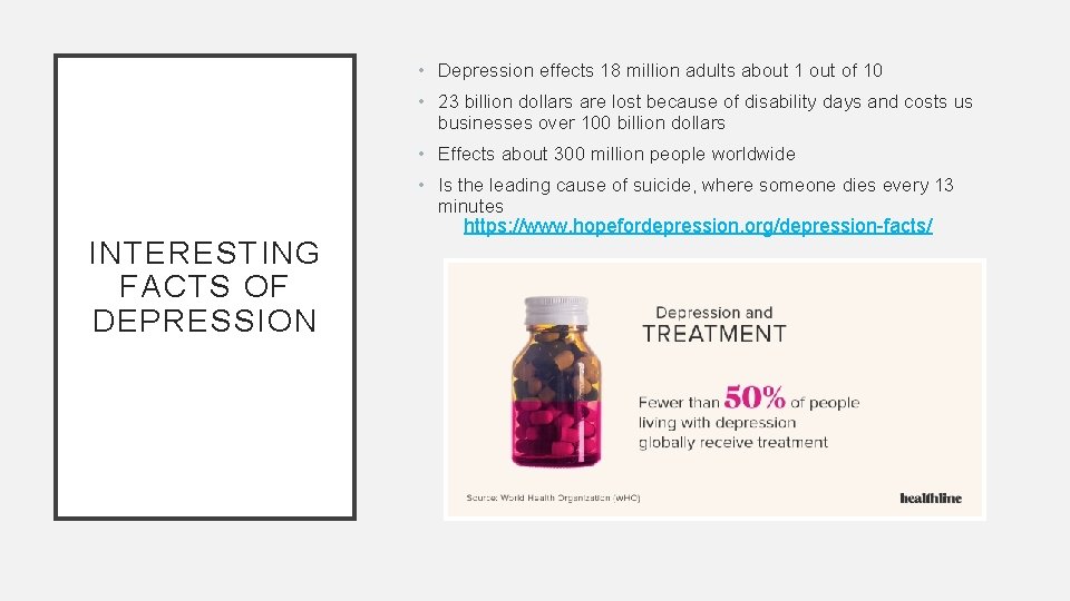 • Depression effects 18 million adults about 1 out of 10 • 23