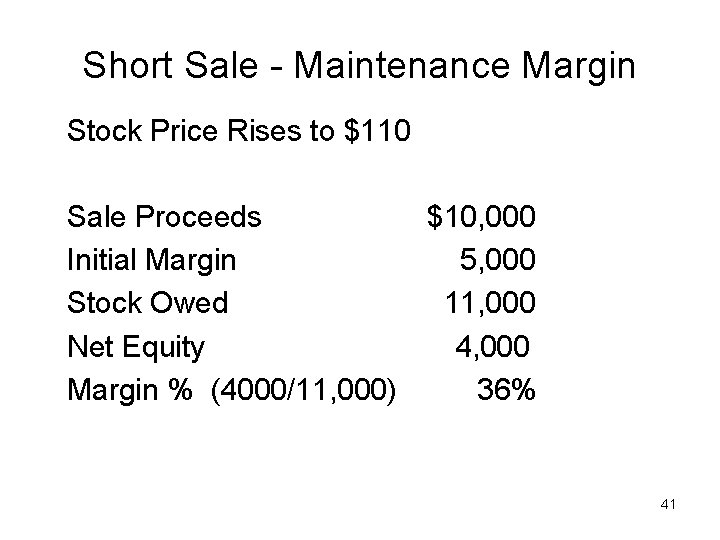 Short Sale - Maintenance Margin Stock Price Rises to $110 Sale Proceeds $10, 000