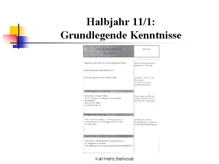 Halbjahr 11/1: Grundlegende Kenntnisse Karl-Heinz Berkessel 