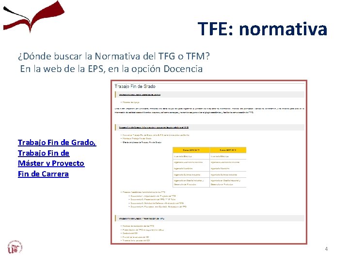 TFE: normativa ¿Dónde buscar la Normativa del TFG o TFM? En la web de