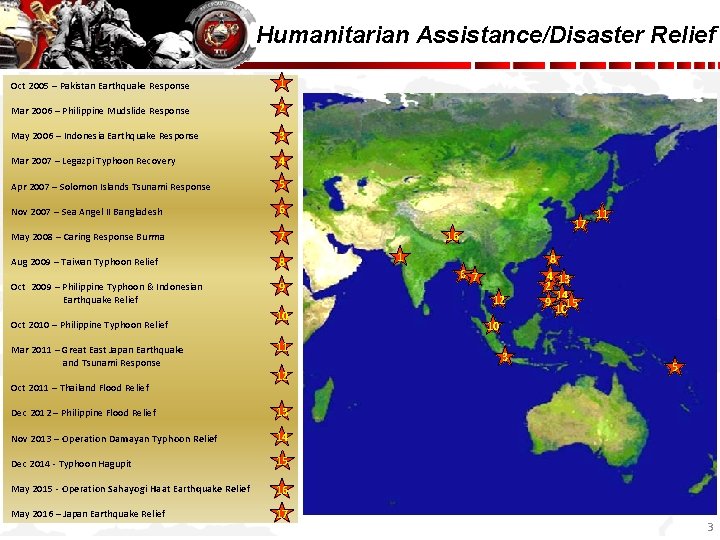 Humanitarian Assistance/Disaster Relief Oct 2005 – Pakistan Earthquake Response 1 Mar 2006 – Philippine