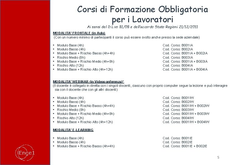 Corsi di Formazione Obbligatoria per i Lavoratori Ai sensi del D. L. vo 81/08