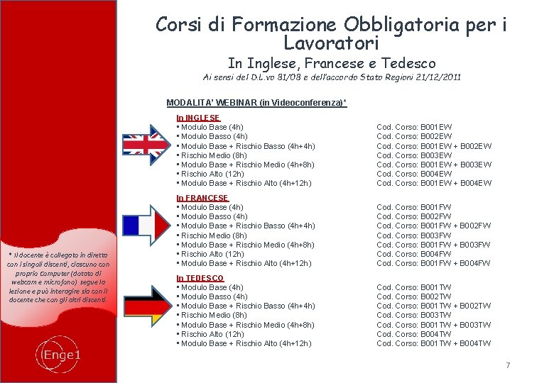 Corsi di Formazione Obbligatoria per i Lavoratori In Inglese, Francese e Tedesco Ai sensi