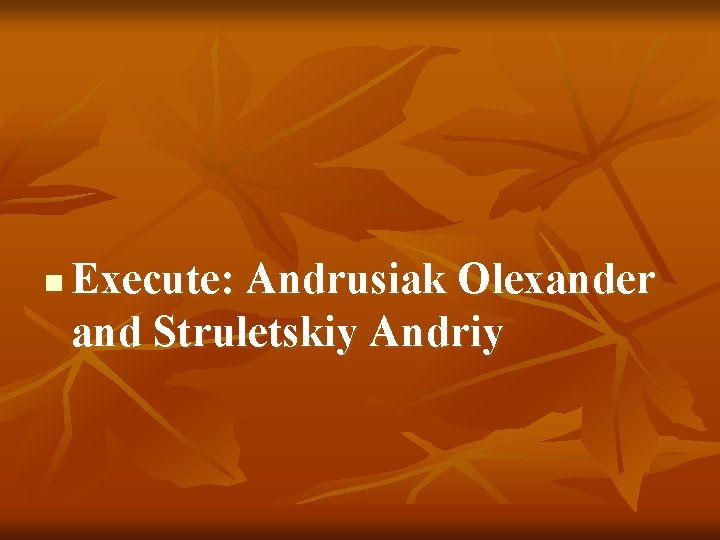 n Execute: Andrusiak Olexander and Struletskiy Andriy 