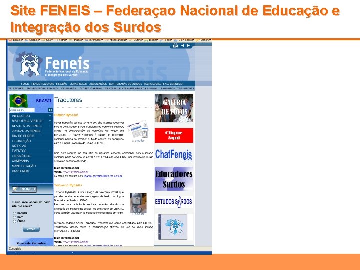 Site FENEIS – Federaçao Nacional de Educação e Integração dos Surdos 